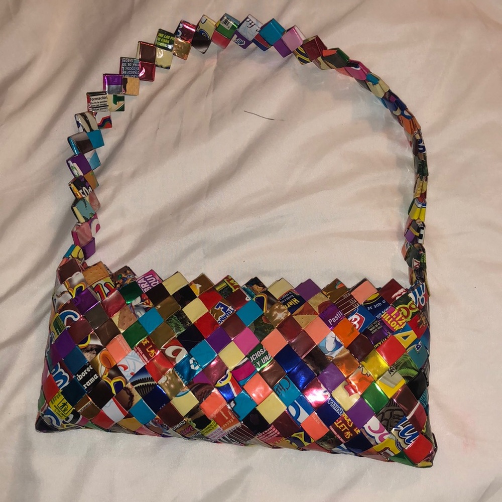 RECYCLED HANDMADE CANDY WRAPPER BAG
